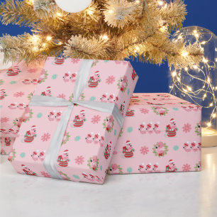 Weihnachtsfest Flamingos mit Sleigh auf Pink Geschenkpapier