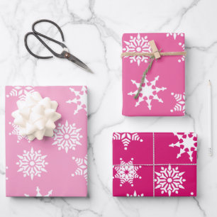 Weihnachtsfest Girly Pink Snowflakes Stars Geschenkpapier Set