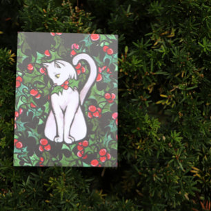 Weihnachtsfest Holly White Cat Postkarte