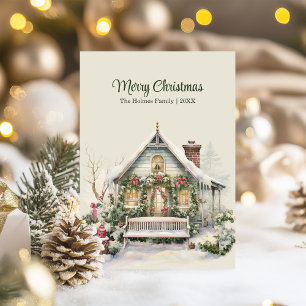 Weihnachtsfest Hütte mit Porch Personalisiert Feiertagskarte