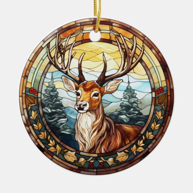 Weihnachtsfest im Buntglasstil Keramik Ornament (Vorne)