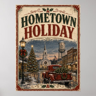 Weihnachtsfest im Heimatort - Vintage roter LKW We Poster