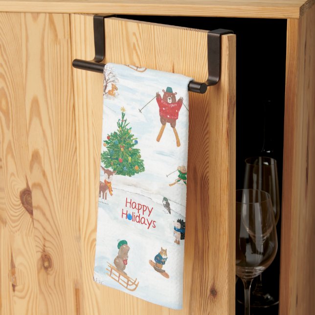 Weihnachtsfest im Schneeflocken Geschirrtuch (Drittel gefaltet)