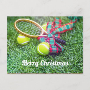 Weihnachtsfest im Tennis mit Schläger und Ball Postkarte