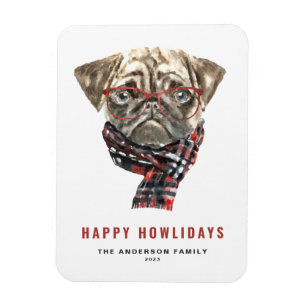 Weihnachtsfest im Wasser Mops Happy Howlidays Magnet