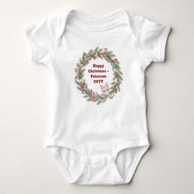 Weihnachtsfest in der Familie - Weihnachtskranz Baby Strampler (Vorderseite)