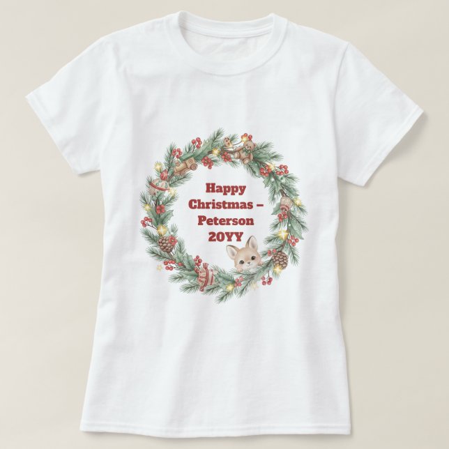 Weihnachtsfest in der Familie - Weihnachtskranz T-Shirt (Design vorne)