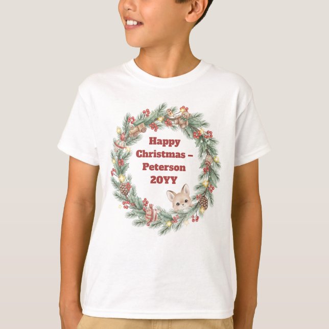Weihnachtsfest in der Familie - Weihnachtskranz T-Shirt (Vorderseite)