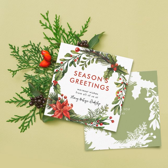 Weihnachtsfest in Kleinunternehmen Quadratische Visitenkarte (Small Business Christmas Festive Wreath Square Business Card)