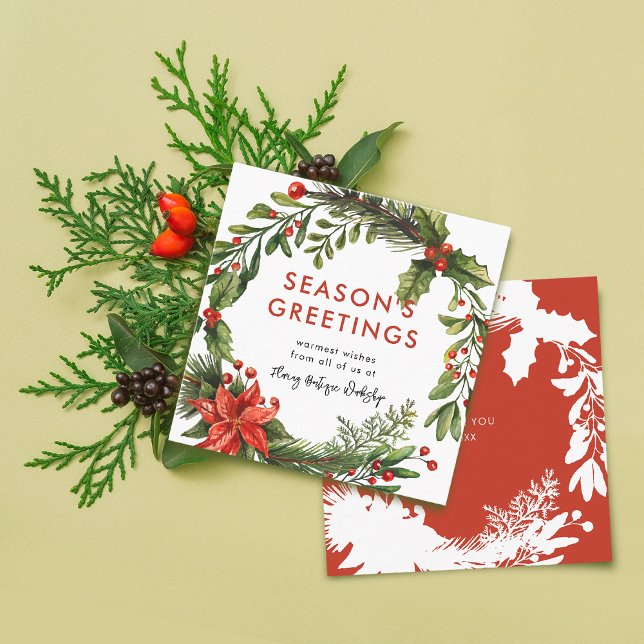 Weihnachtsfest in Kleinunternehmen Quadratische Visitenkarte (Small Business Christmas Festive Wreath Square Business Card)