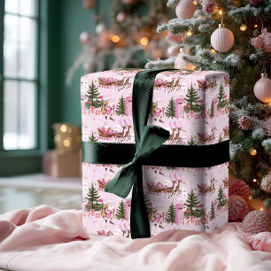 Weihnachtsfest in Rosa - Dorf am Nordpol Geschenkpapier