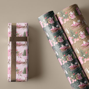 Weihnachtsfest in Rosa - Dorf am Nordpol Geschenkpapier Set