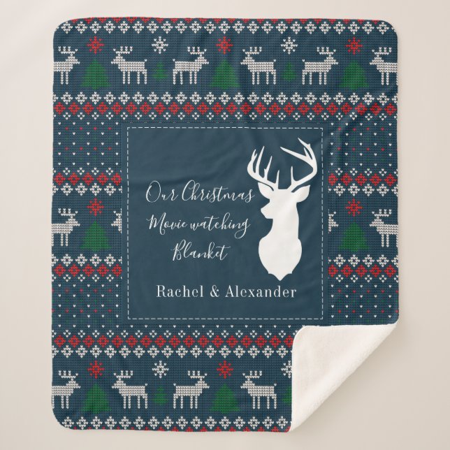Weihnachtsfest-Knittermuster Personalisiert Sherpadecke (Vorderseite)