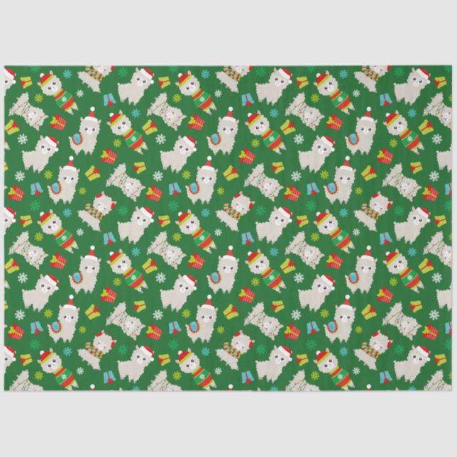 Weihnachtsfest Llamas auf Grün Seidenpapier (Vorderseite)