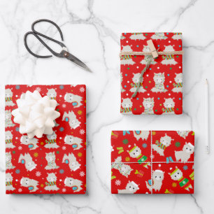 Weihnachtsfest Llamas auf Rot Geschenkpapier Set