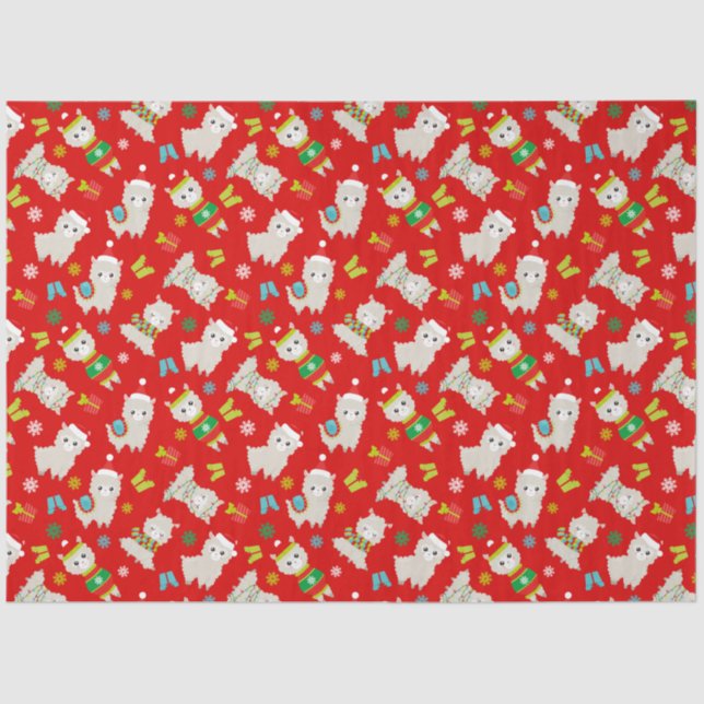 Weihnachtsfest Llamas auf Rot Seidenpapier (Vorderseite)