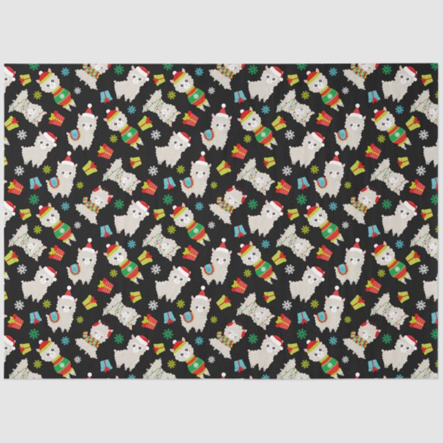 Weihnachtsfest Llamas auf Schwarz Seidenpapier (Vorderseite)