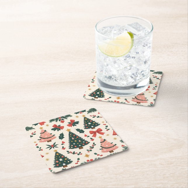 Weihnachtsfest Mistletoe & Bows Urlaub Rechteckiger Pappuntersetzer (Vor Ort)