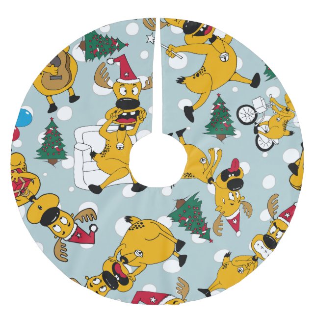 Weihnachtsfest mit Hirschen: Weihnachtliches Muste Polyester Weihnachtsbaumdecke (Vorderseite)