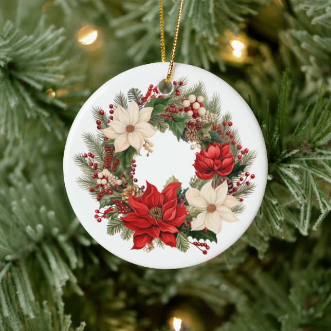 Weihnachtsfest mit Poinsettia Keramik Ornament (Baum)