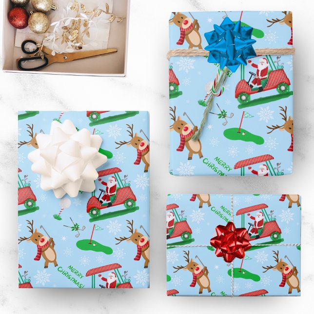 Weihnachtsfest mit Rentiermuster Geschenkpapier Set (Santa's Playing Golf Wrapping paper for the golfer!)