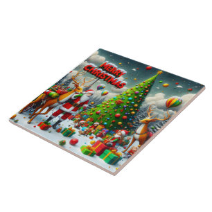 Weihnachtsfest mit Weihnachtsmann und Rentiere Fliese