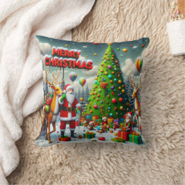 Weihnachtsfest mit Weihnachtsmann und Rentiere Kissen