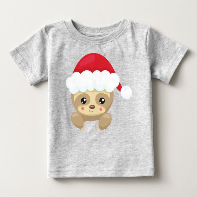 Weihnachtsfest, Niedliches Faultier, Weihnachtsman Baby T-shirt (Vorderseite)