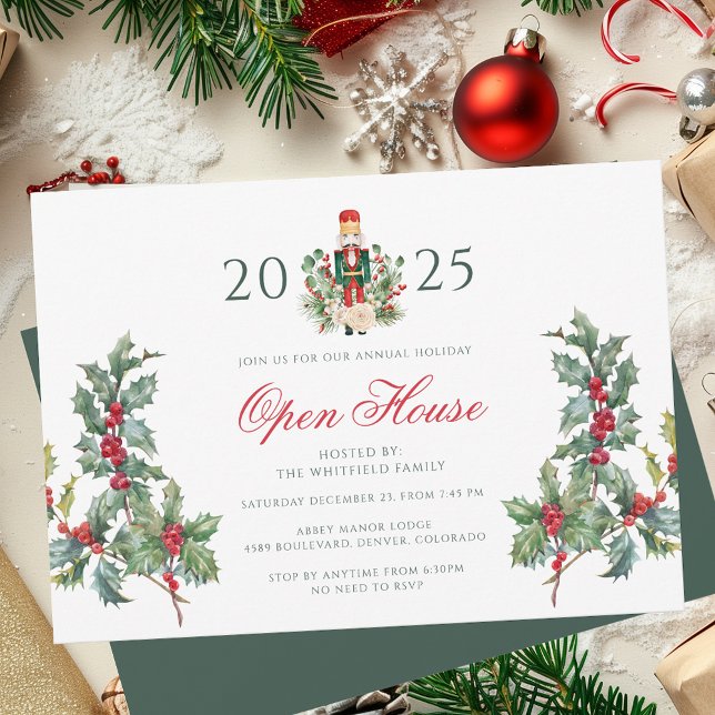 Weihnachtsfest Nutcracker Open House Berries Einladung (Christmas Holiday Nutcracker Open House Berries Invitation)