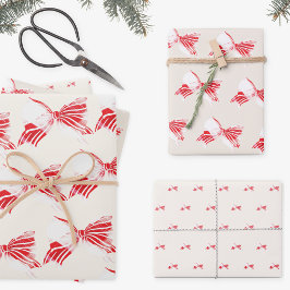 Weihnachtsfest Pfefferminz Kariert getickt mit Bow Geschenkpapier Set