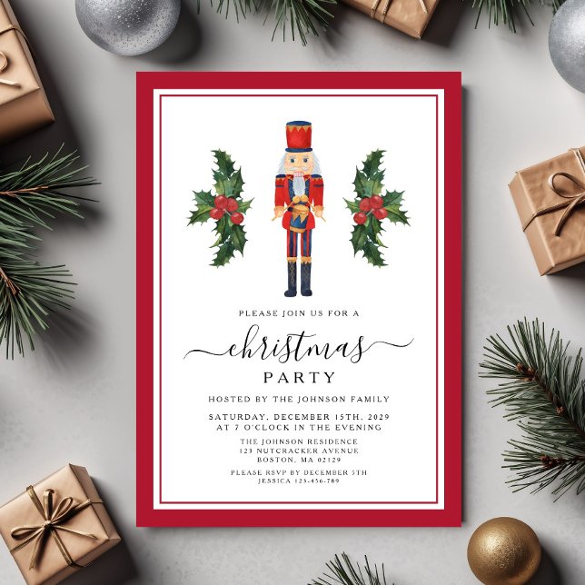 Weihnachtsfest Red Nutcracker Weihnachtsfest Party Einladung (Festive Red Nutcracker Christmas Party Invitation)