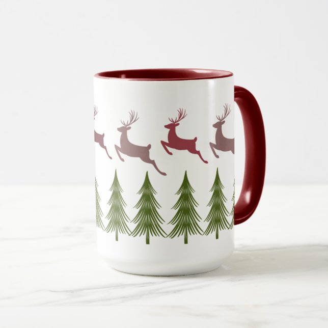 Weihnachtsfest Rentier und Pine Tree Weihnachten T Tasse (VorderseiteRechts)