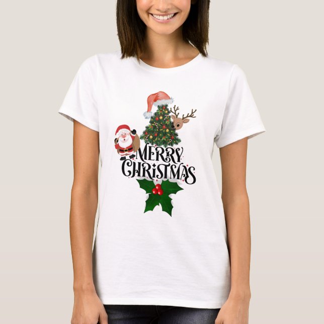 Weihnachtsfest, Rentier und Weihnachtsbaum "Merry T-Shirt (Vorderseite)