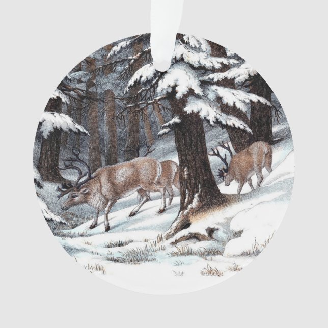 Weihnachtsfest Rentier Winterwald Urlaub Rustikal Ornament (Vorderseite)
