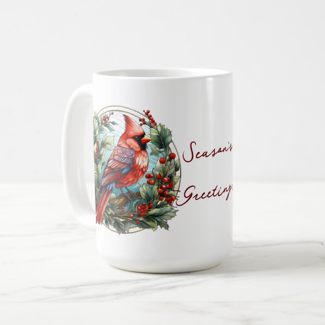 Weihnachtsfest Roter Kardinal Holly Berries Kaffeetasse (Vorderseite Links)