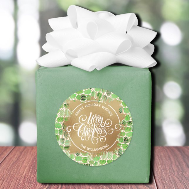 Weihnachtsfest Runder Aufkleber (Christmas sweet holiday wishes homemade baking round stickers with green brush stroke pattern)