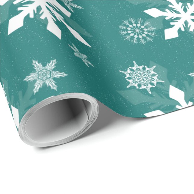 Weihnachtsfest Schneeflocke Aquamarin Geschenkpapier (Rolleneckpunkt)