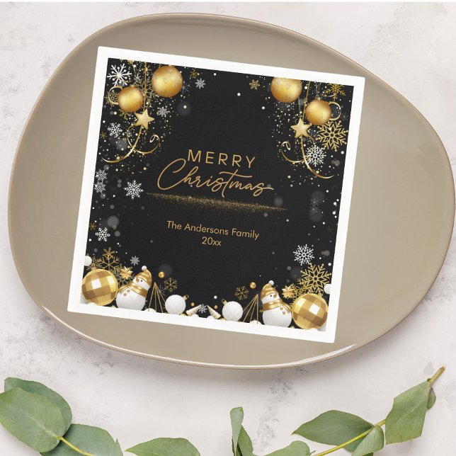 Weihnachtsfest Schneeflocken Glitzern und Schneemä Serviette (Von Creator hochgeladen)