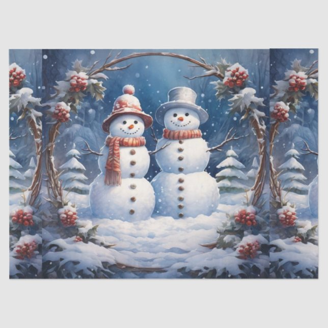 Weihnachtsfest Snowman Couple Decoupage Seidenpapier (Vorderseite)