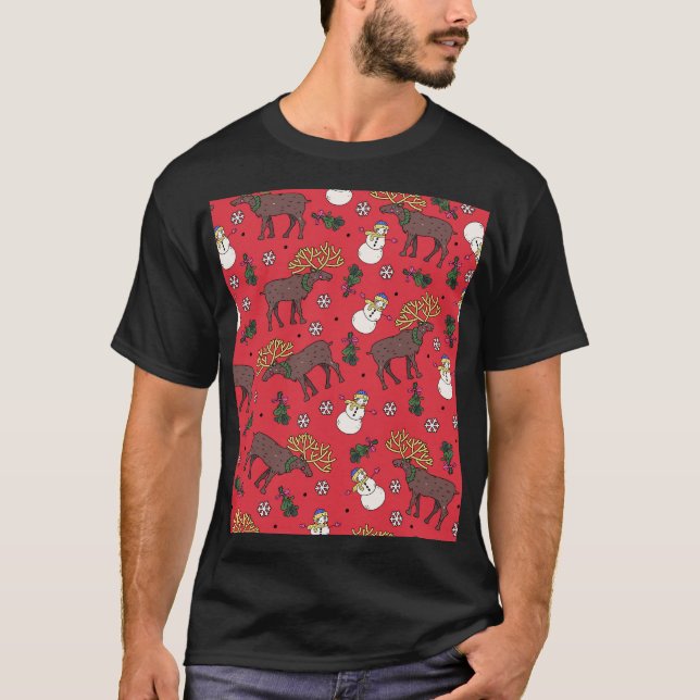 Weihnachtsfest: Snowman Pattern T-Shirt (Vorderseite)