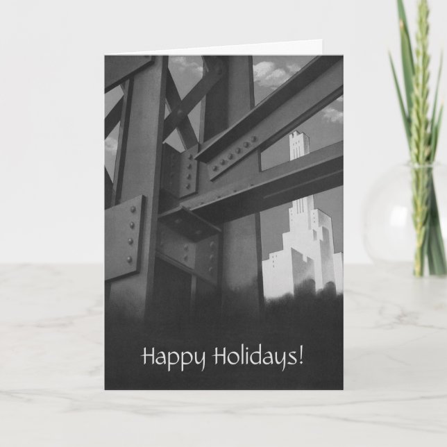 Weihnachtsfest, Stahlbau Wolkenkratzer Feiertagskarte (Vorderseite)