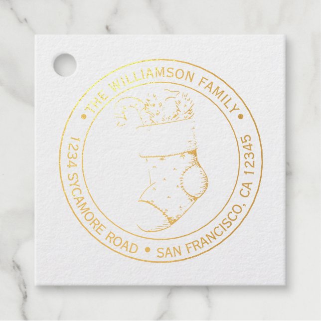 Weihnachtsfest Strumpf Rücksendeadresse Gold Geschenkanhänger (Vorderseite)