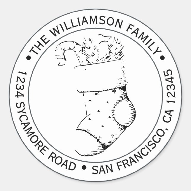 Weihnachtsfest Strumpf Rücksendeadresse Runder Aufkleber (Vorderseite)