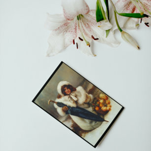 Weihnachtsfest Süße Girl Umbrella Blume Feiertagspostkarte