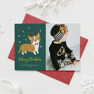 Weihnachtsfest Süßer Corgi Rentier Frohe Weihnacht Feiertagskarte