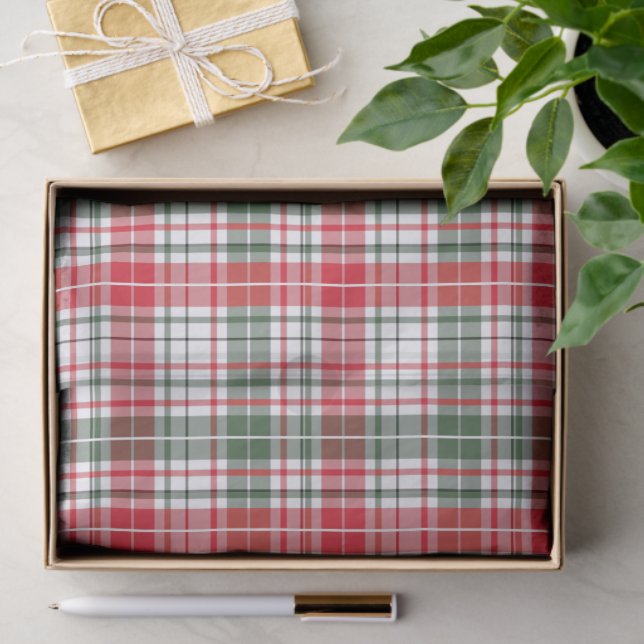 Weihnachtsfest Tartan Rotes Grünes Muster Seidenpapier (Geschenk)