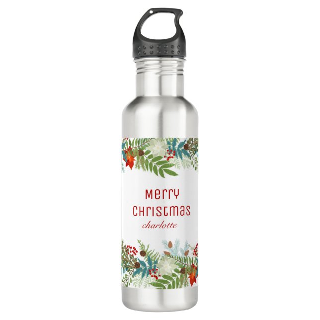 Weihnachtsfest Urlaub Floral Personalisiert Edelstahlflasche (Vorderseite)
