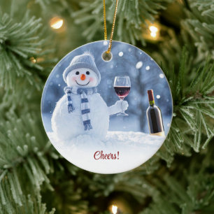 Weihnachtsfest Wine Schneemann Niedlich Funny Keramik Ornament