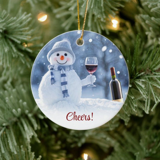 Weihnachtsfest Wine Schneemann Niedlich Funny Keramik Ornament (Baum)