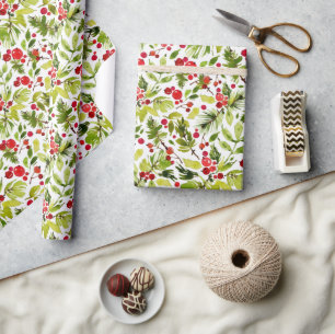 Weihnachtsfeste Blätter und Berries Geschenkpapier